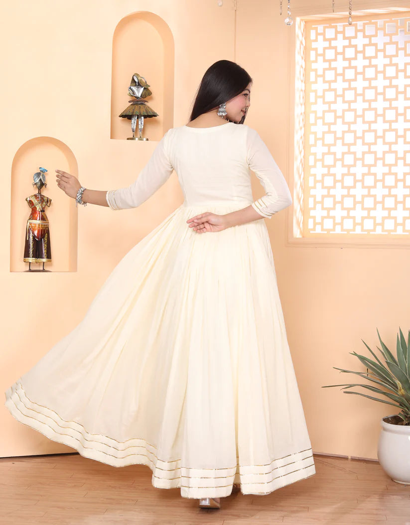 Cream Georgette Anarkali Suit Set