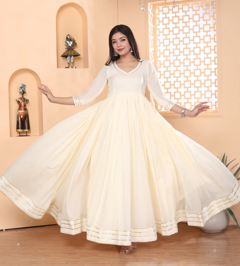 Cream Georgette Anarkali Suit Set