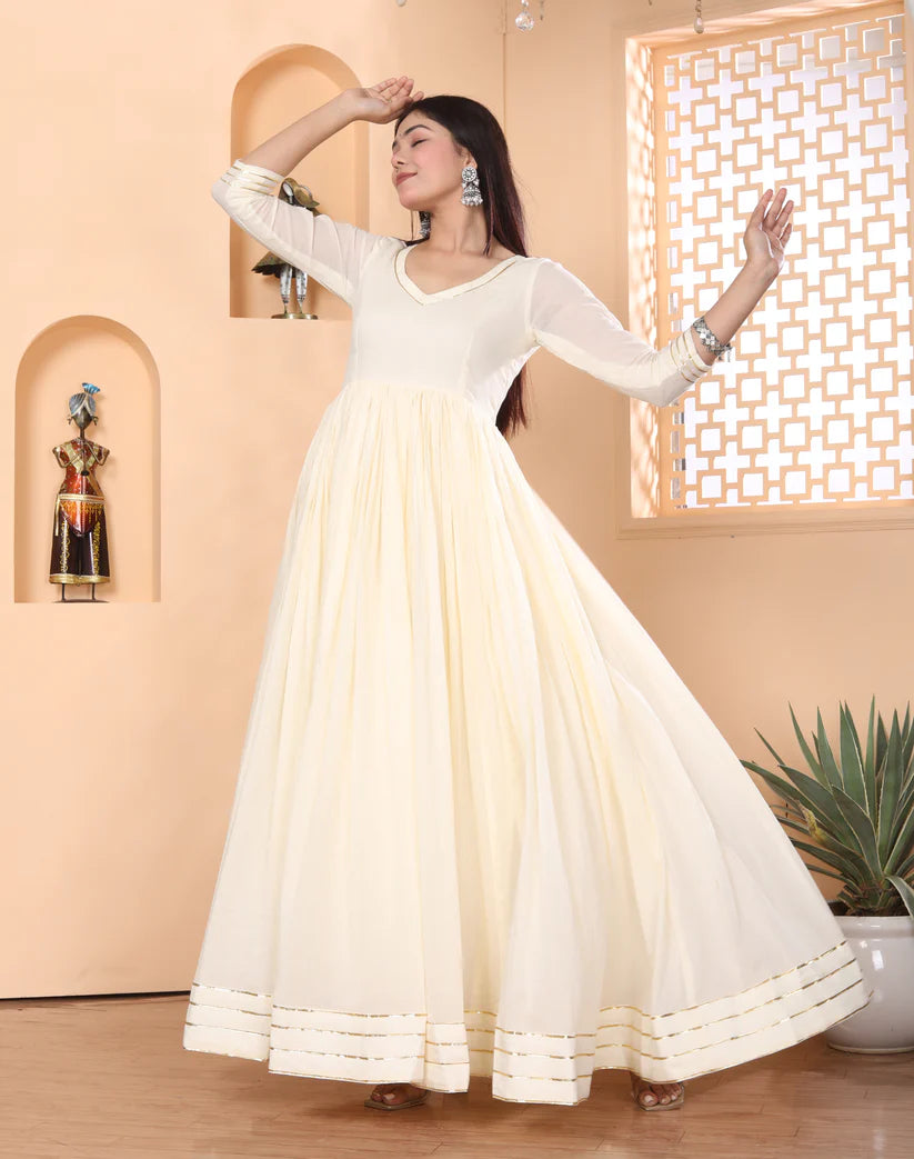 Cream Georgette Anarkali Suit Set