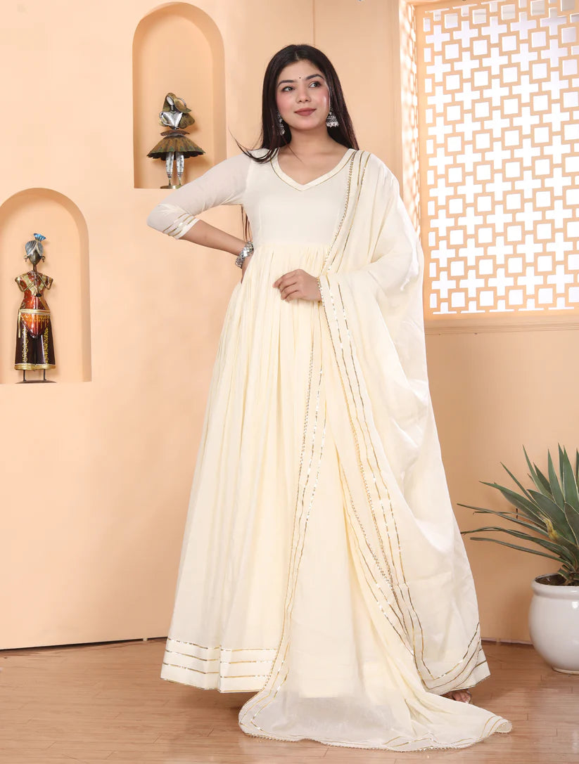 Cream Georgette Anarkali Suit Set