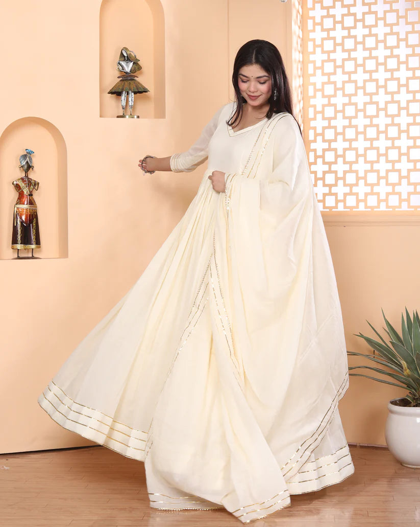 Cream Georgette Anarkali Suit Set
