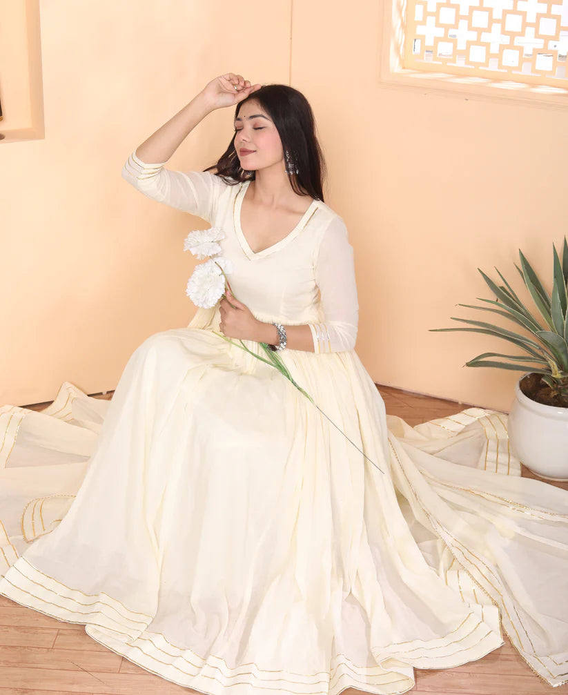 Cream Georgette Anarkali Suit Set