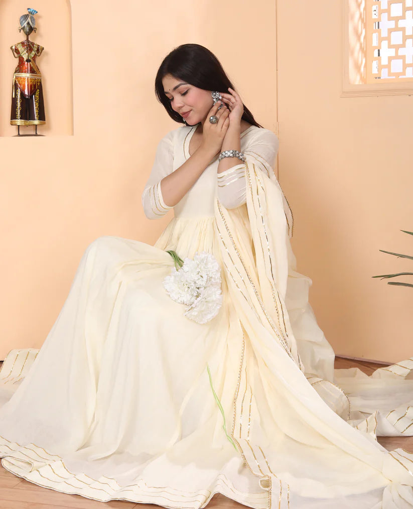 Cream Georgette Anarkali Suit Set