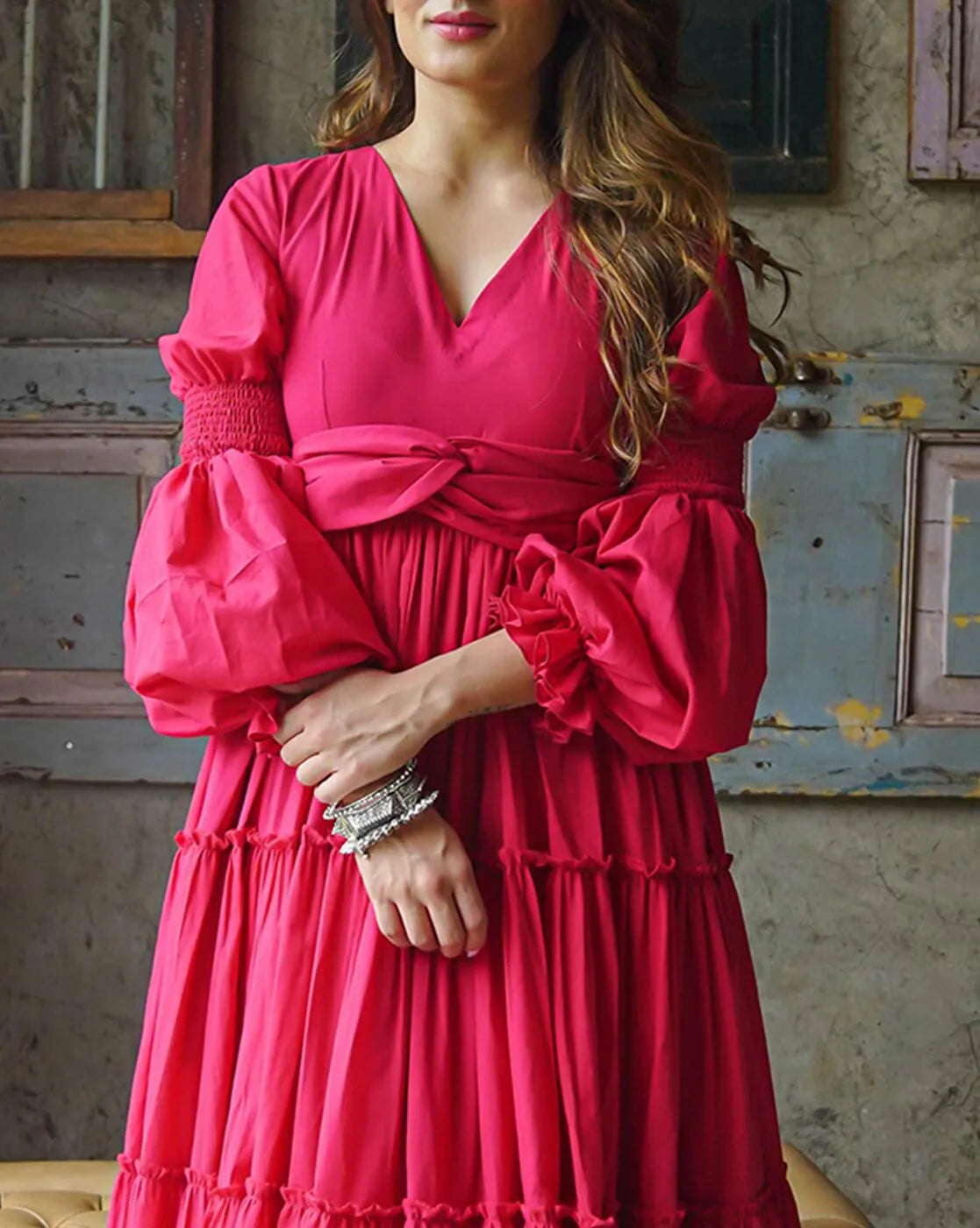 cotton dress with belt 100% Cotton A-Line Women Maxi Dress With Two Tie Belts, Cream / XL