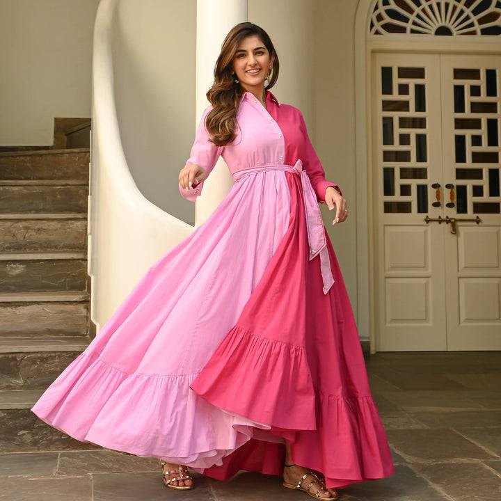 Boshon Two Tone Pink Cotton Dress