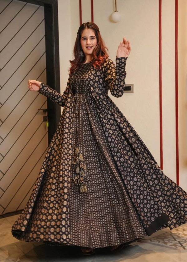 Boshon Black Skin Printed Cotton Gown