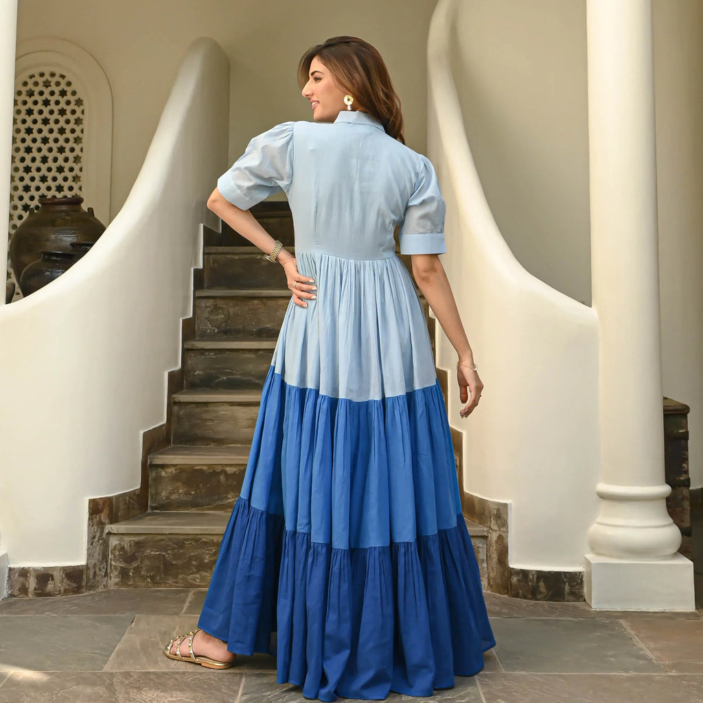 Boshon Light to Dark Blue Cotton Dress