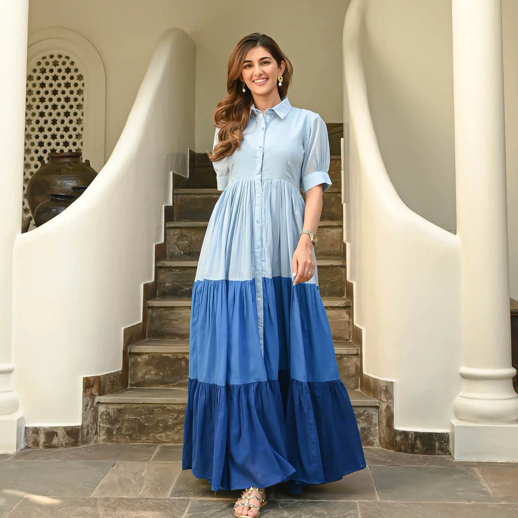 Boshon Light to Dark Blue Cotton Dress