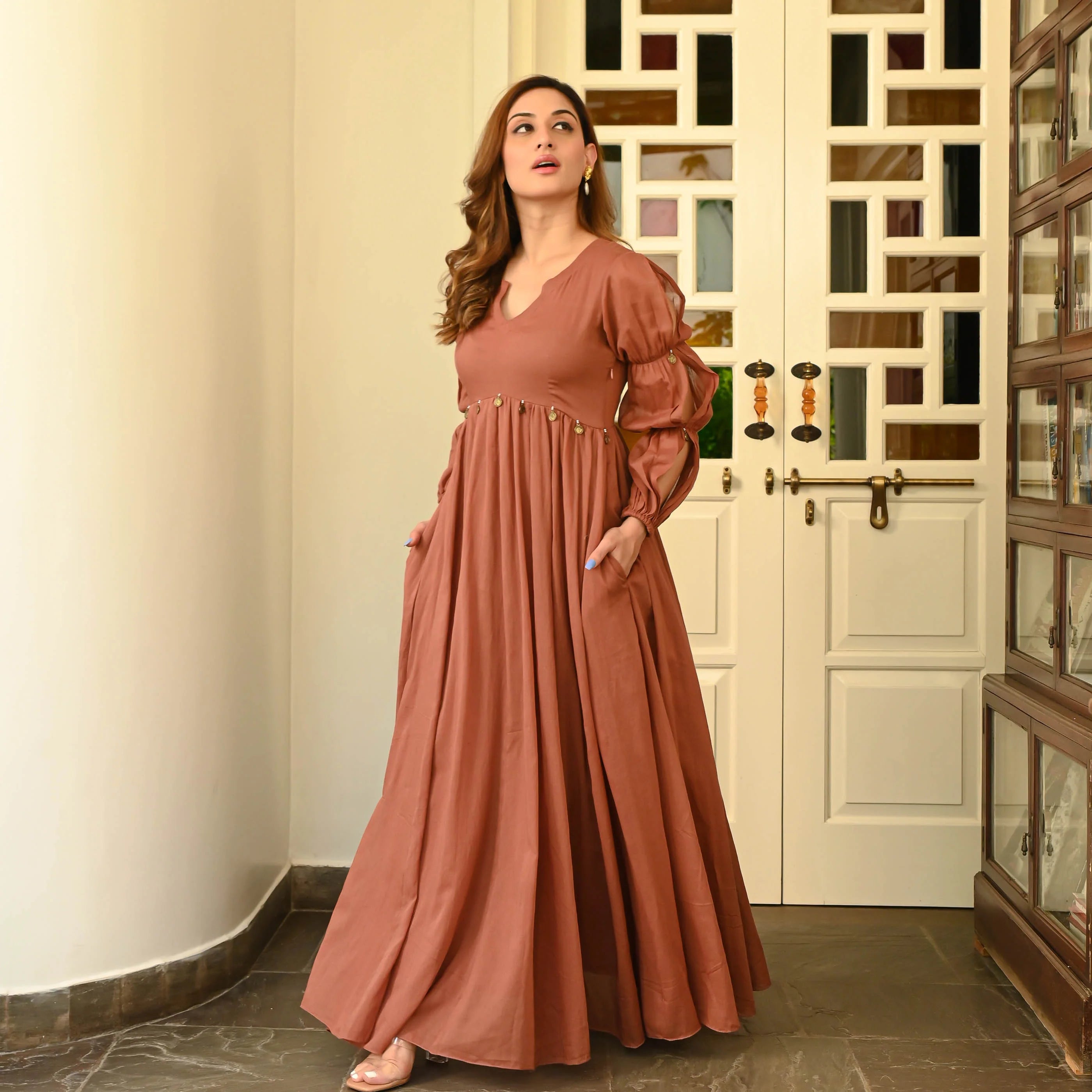 Boshon Brown Rust Cotton Dress