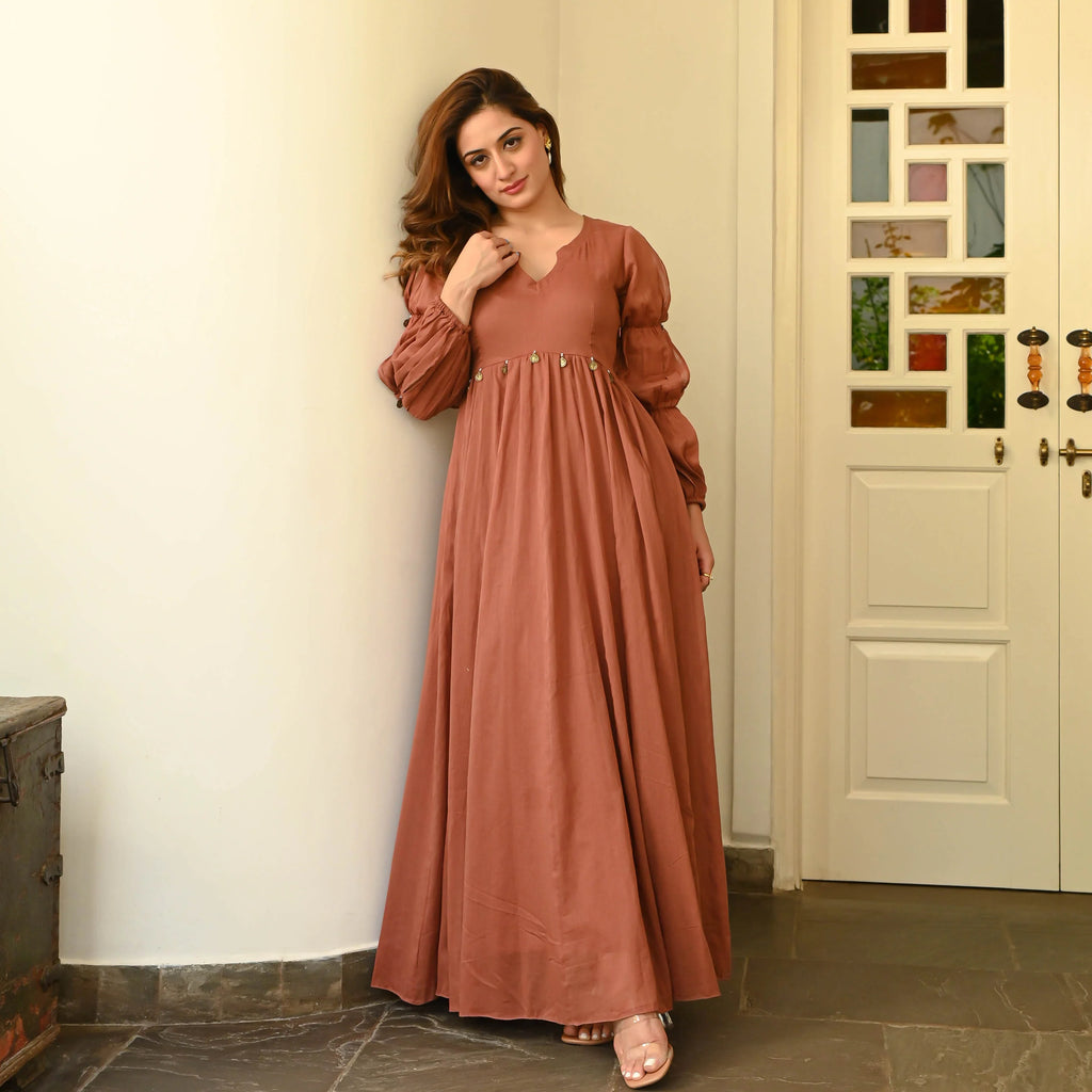 Boshon Brown Rust Cotton Dress