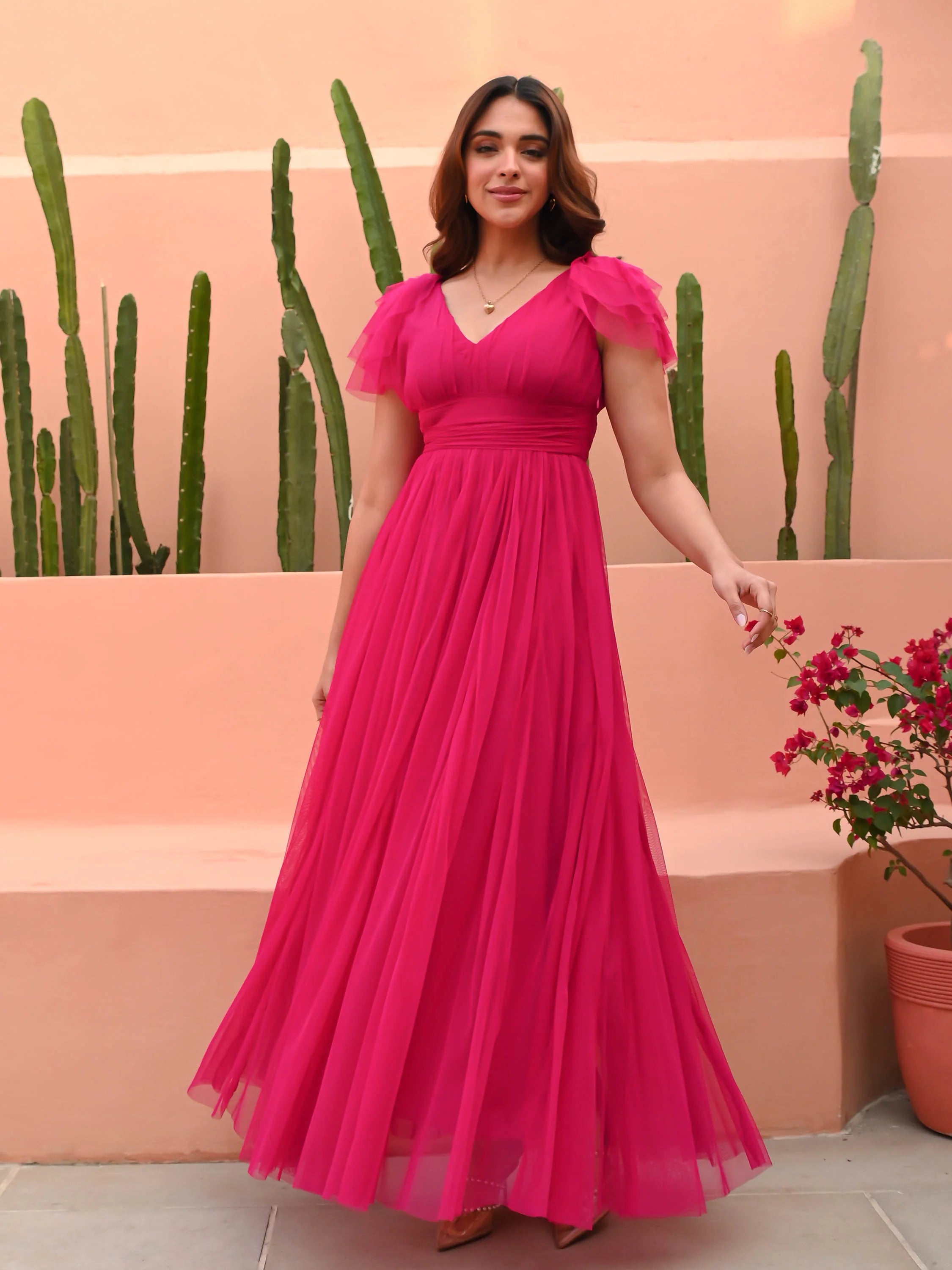 Boshon Hot Pink Gown Dress