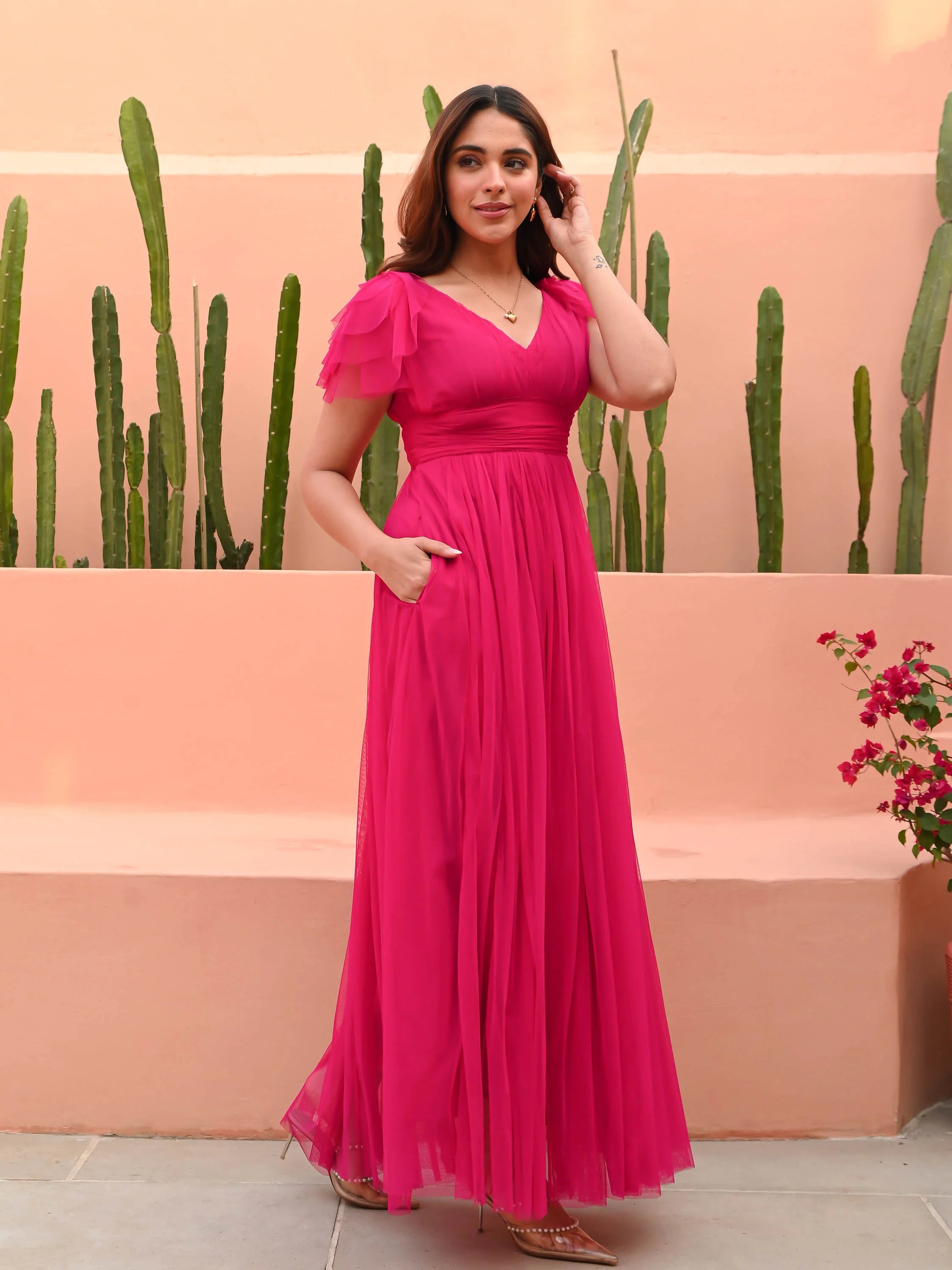 Boshon Hot Pink Gown Dress