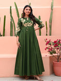 Boshon Embroidery Dark Green Cotton Dress