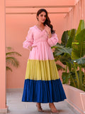Boshon Multicolored Tiered Cotton Dress