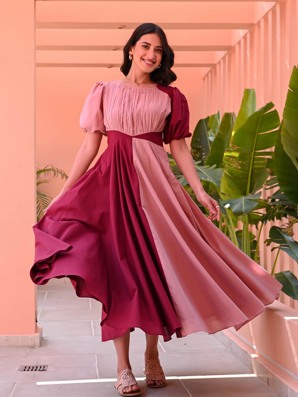 Boshon Peach Tango Cotton Dress