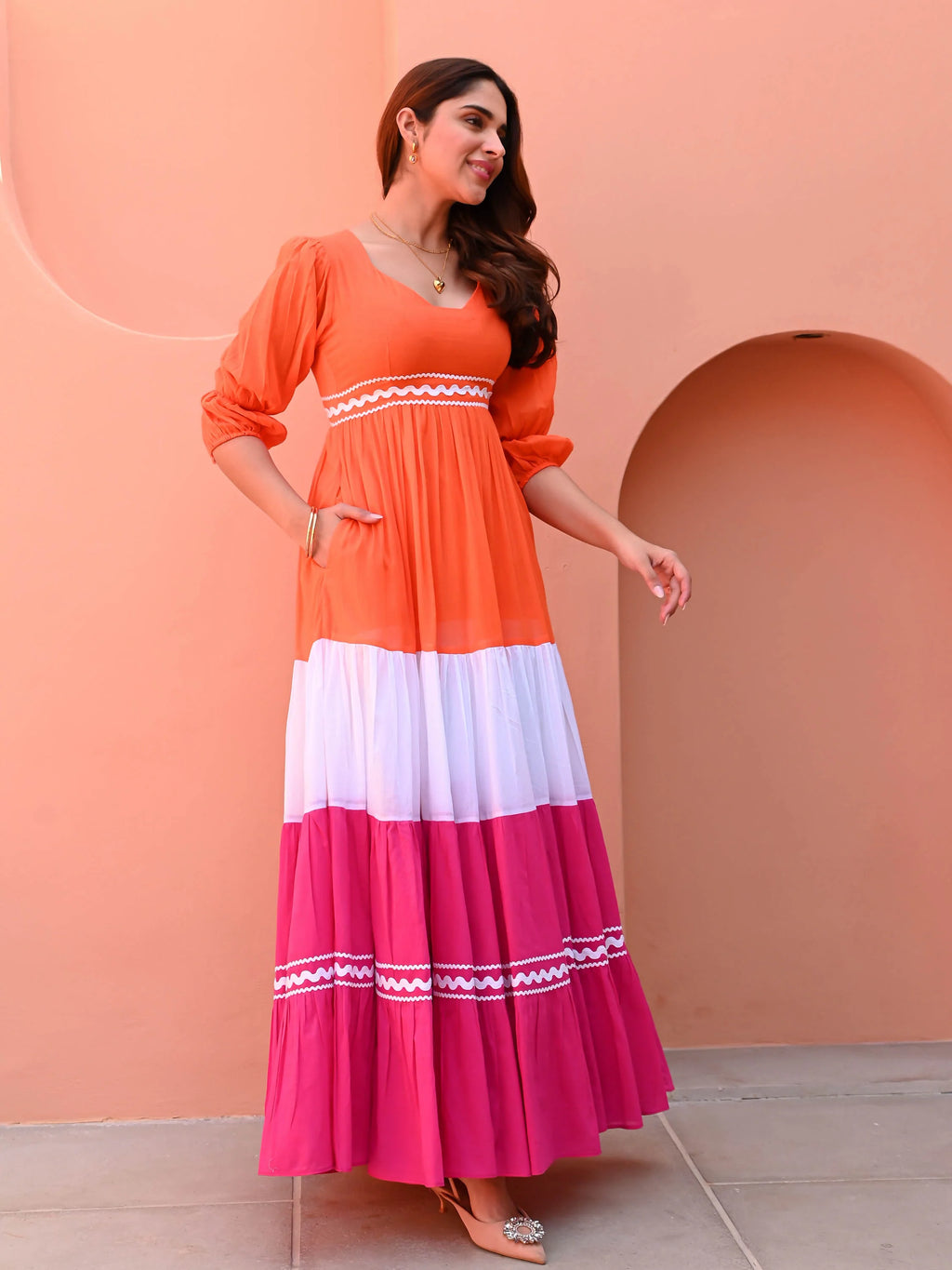 Boshon Multi Color Cotton Designer Dress