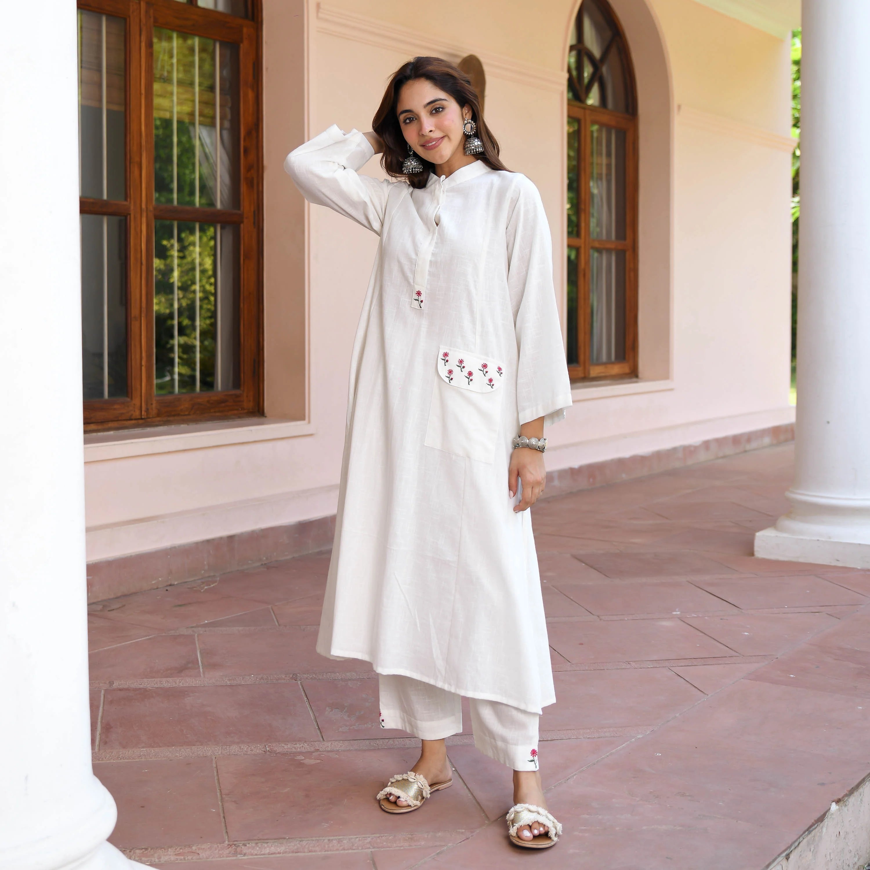 Noorani Embroidered Kurta Set – Classic White