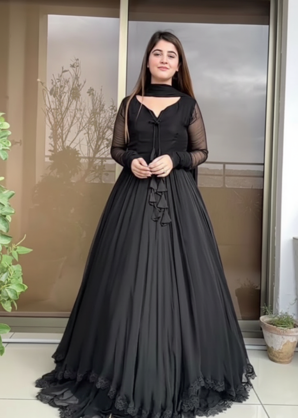 Boshon Black Georgette With Inner Designer Gown&nbsp;