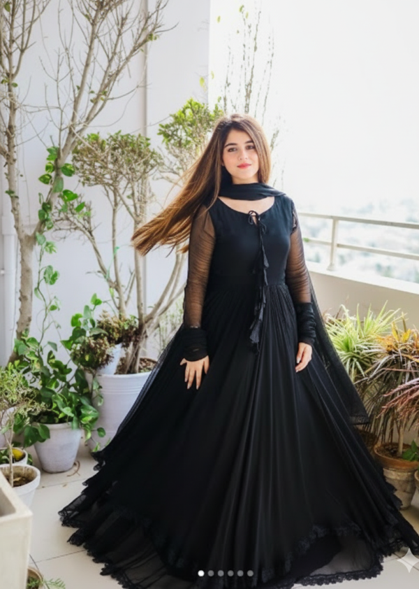 Boshon Black Georgette With Inner Designer Gown&nbsp;