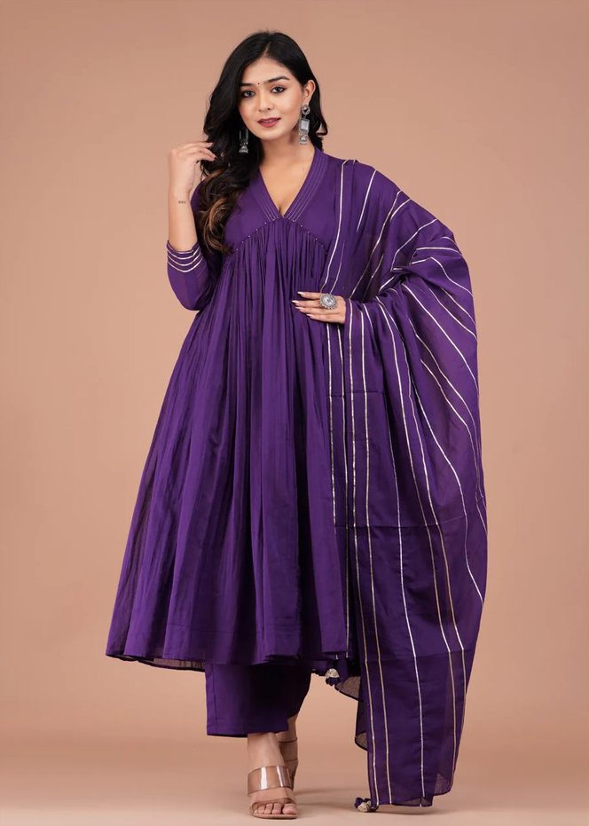 Boshon Purple Mulmul Anarkali Suit Set