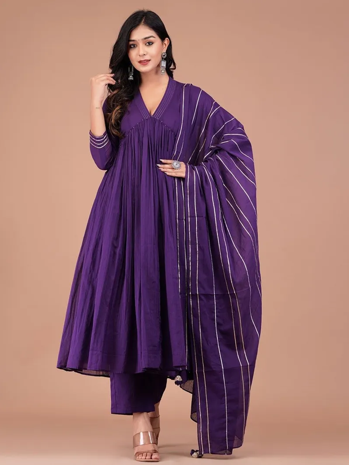 Boshon Purple Mulmul Anarkali Suit Set