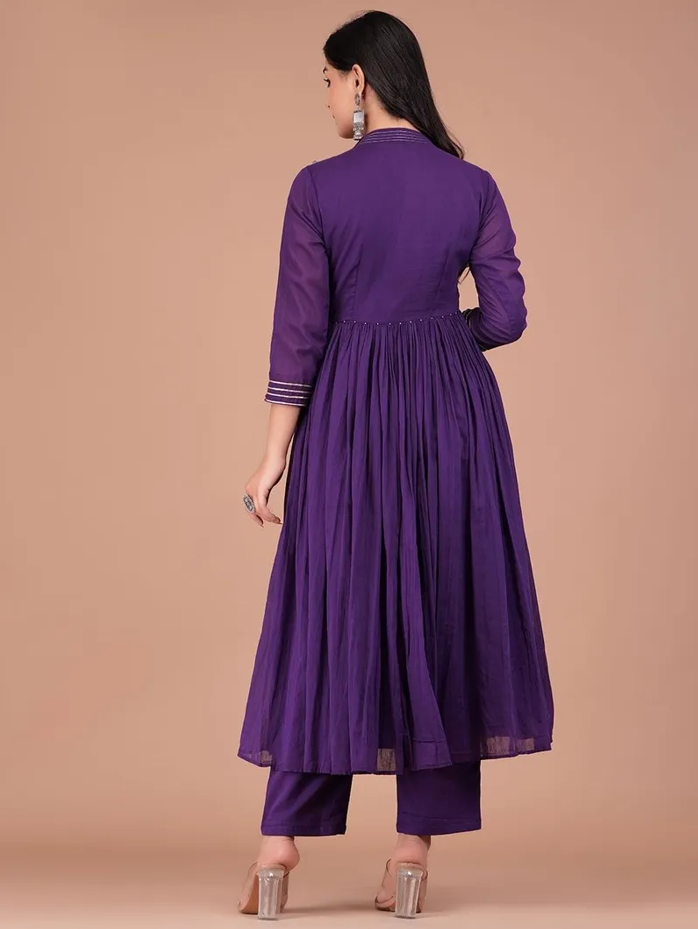 Boshon Purple Mulmul Anarkali Suit Set
