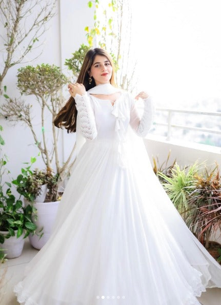 Boshon White Georgette With Inner Designer Gown Dress