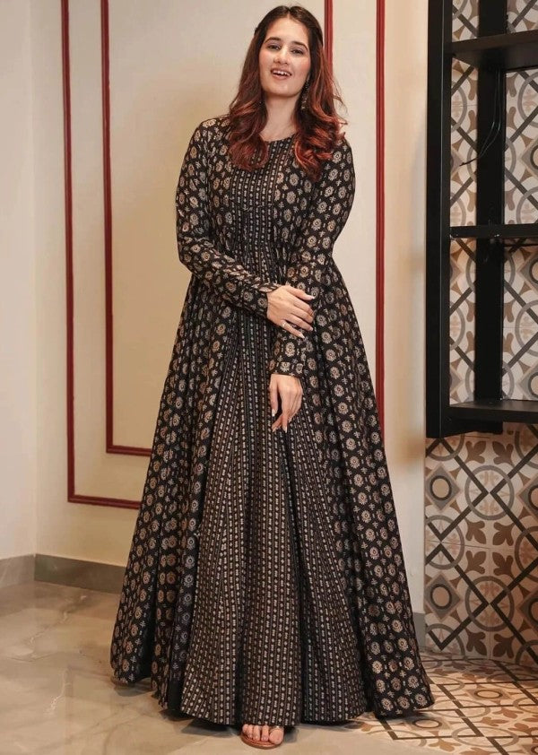 Boshon Black Skin Printed Cotton Gown