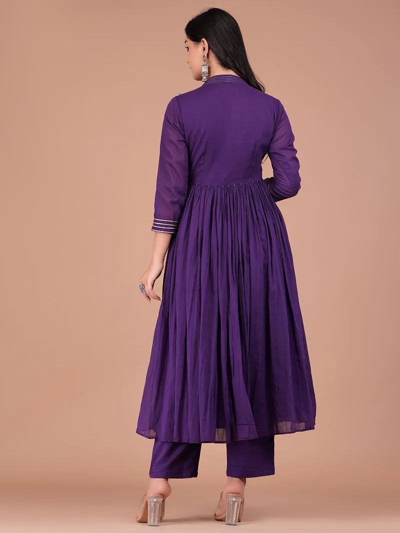 Boshon Purple Mulmul Anarkali Suit Set