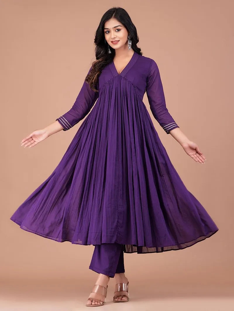 Boshon Purple Mulmul Anarkali Suit Set