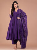 Boshon Purple Mulmul Anarkali Suit Set
