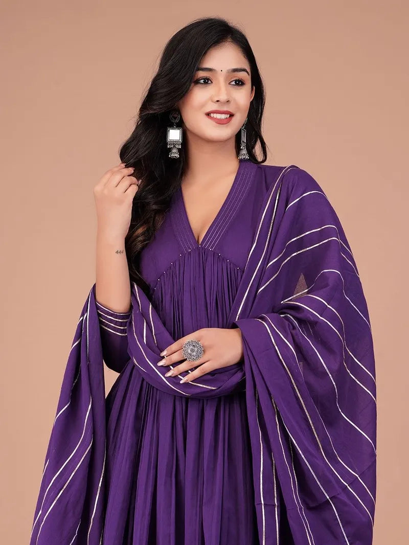 Boshon Purple Mulmul Anarkali Suit Set