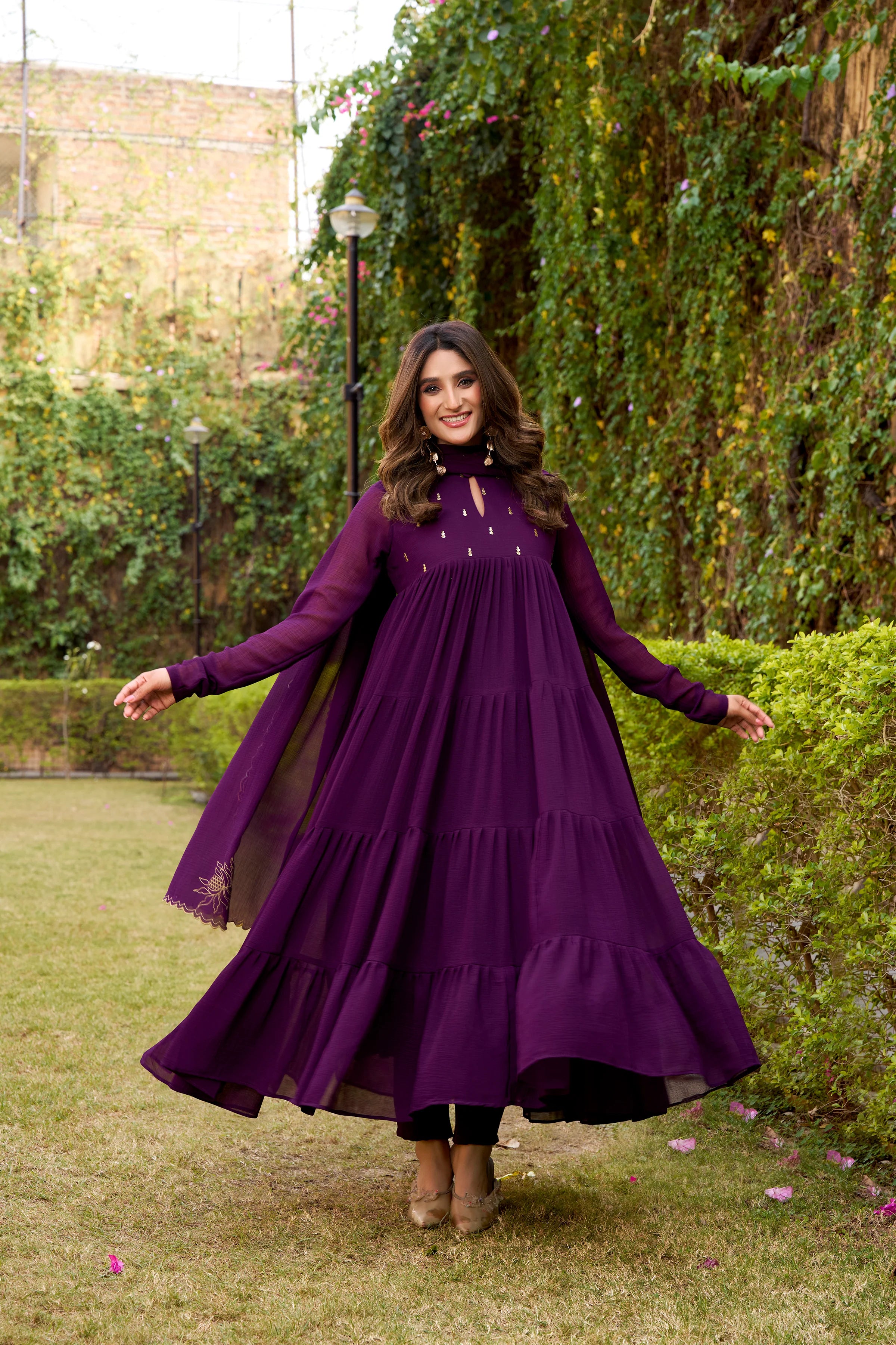 Purple Hand Embroidery Anarkali Suit Set with Dupatta