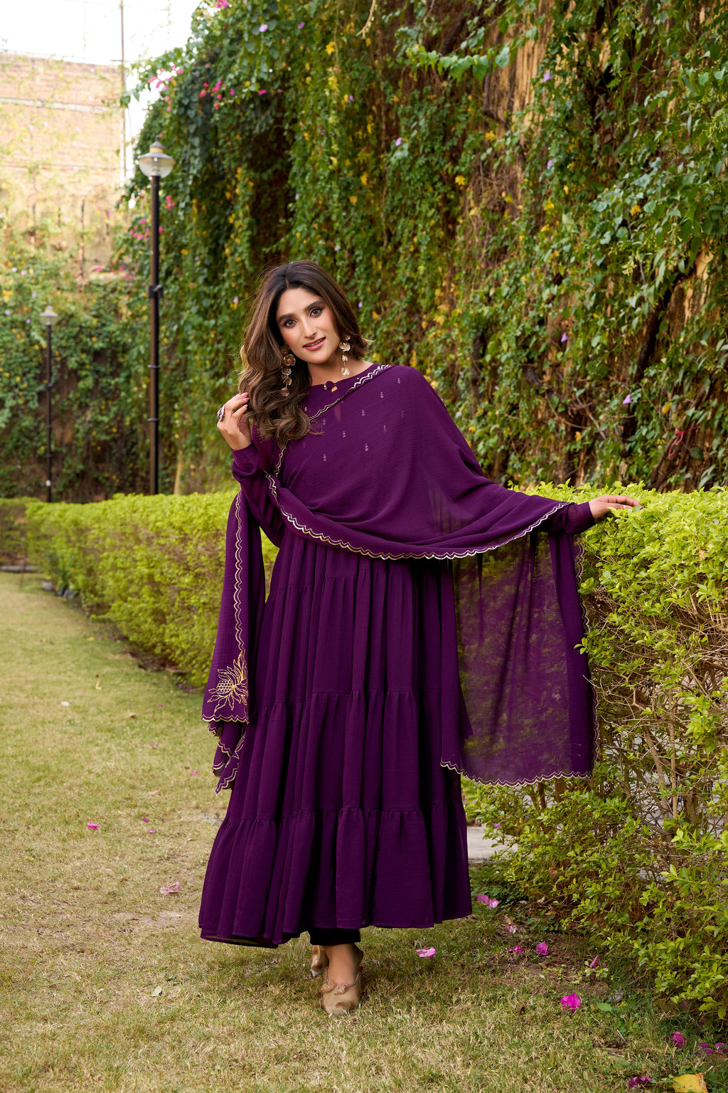 Purple Hand Embroidery Anarkali Suit Set with Dupatta